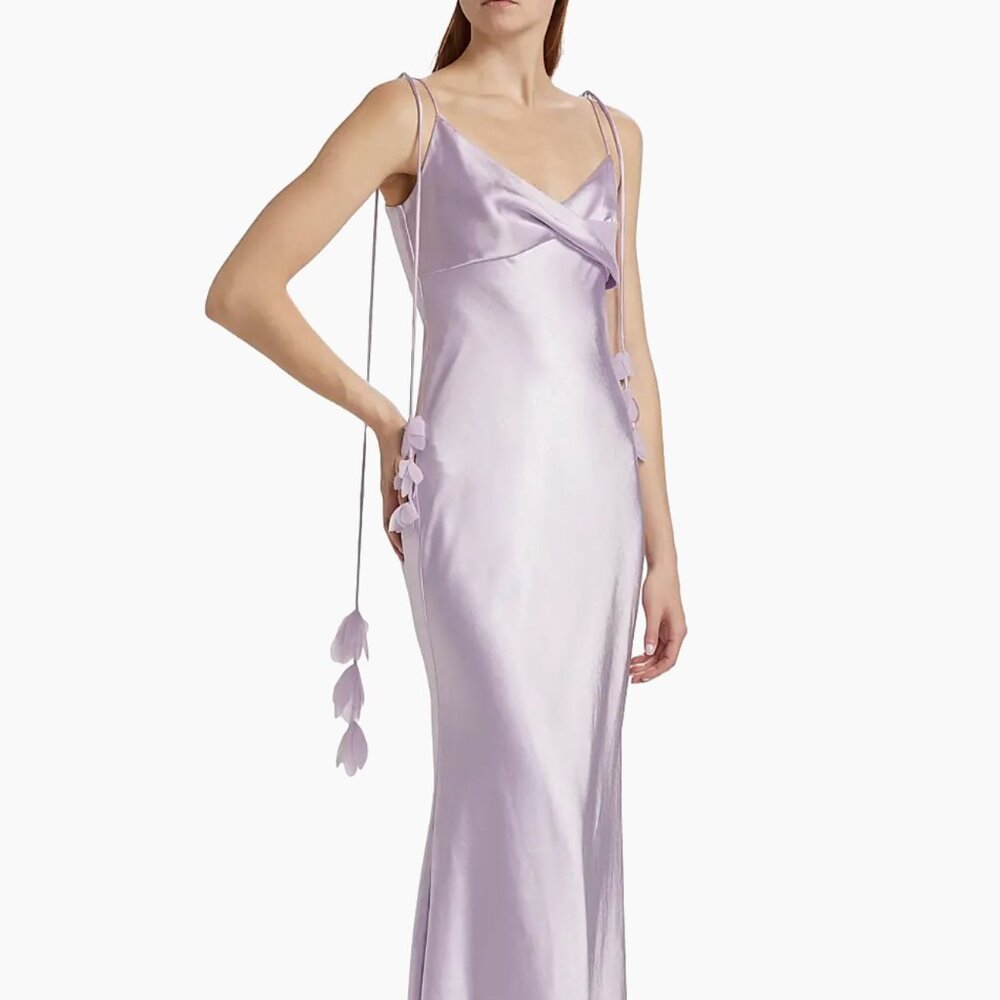 Self-Portrait Lilac Flower Satin Maxi Dress